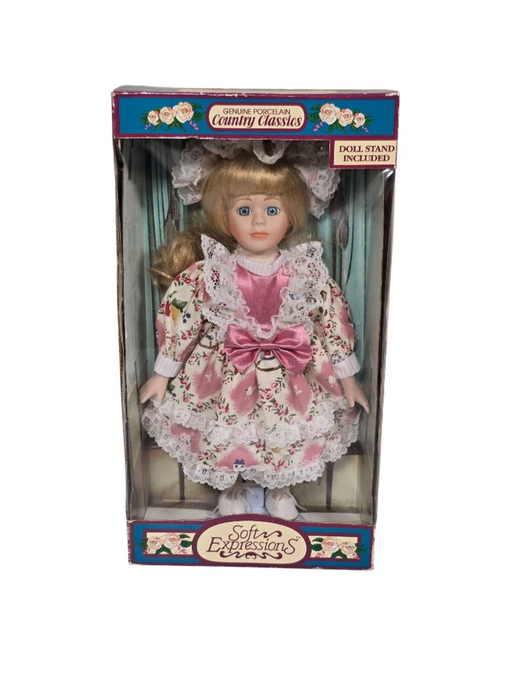 Soft Expressions Genuine Porcelain Country Classics Doll 13" Blonde w/stnd Box
